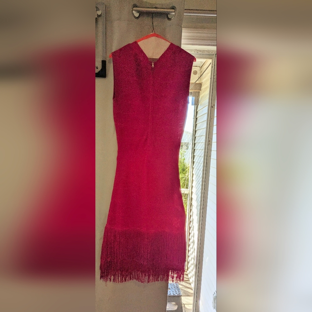 VENUS Fuchsia Midi Dress with Fringe Detail